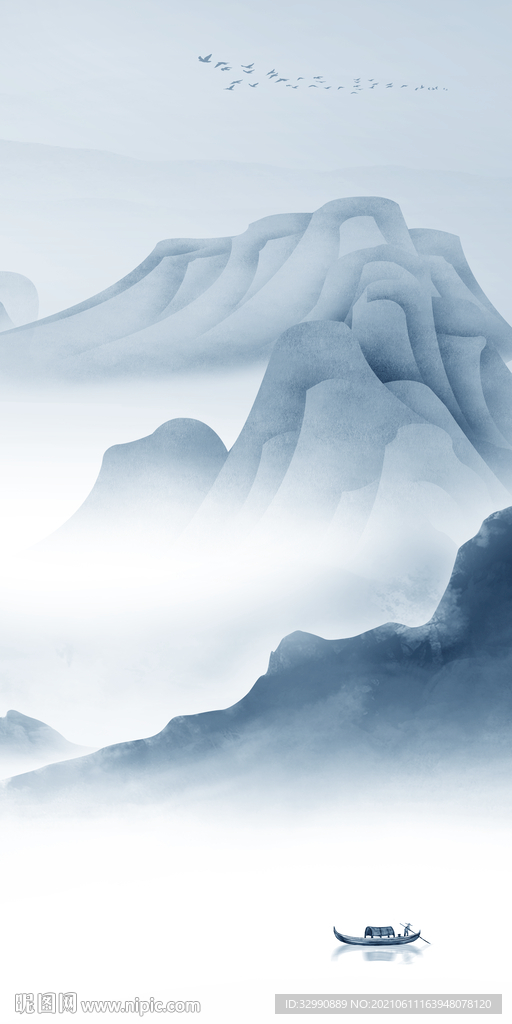 蓝色山水新画 TIF分层