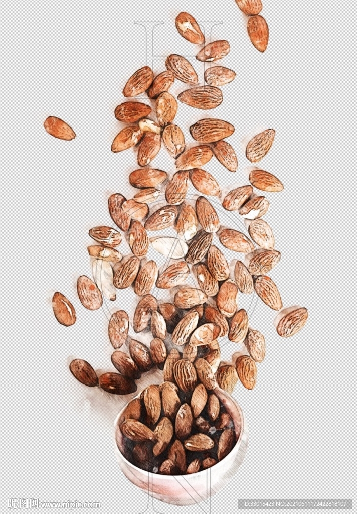 一碗散落的巴旦木仁手绘免扣素材