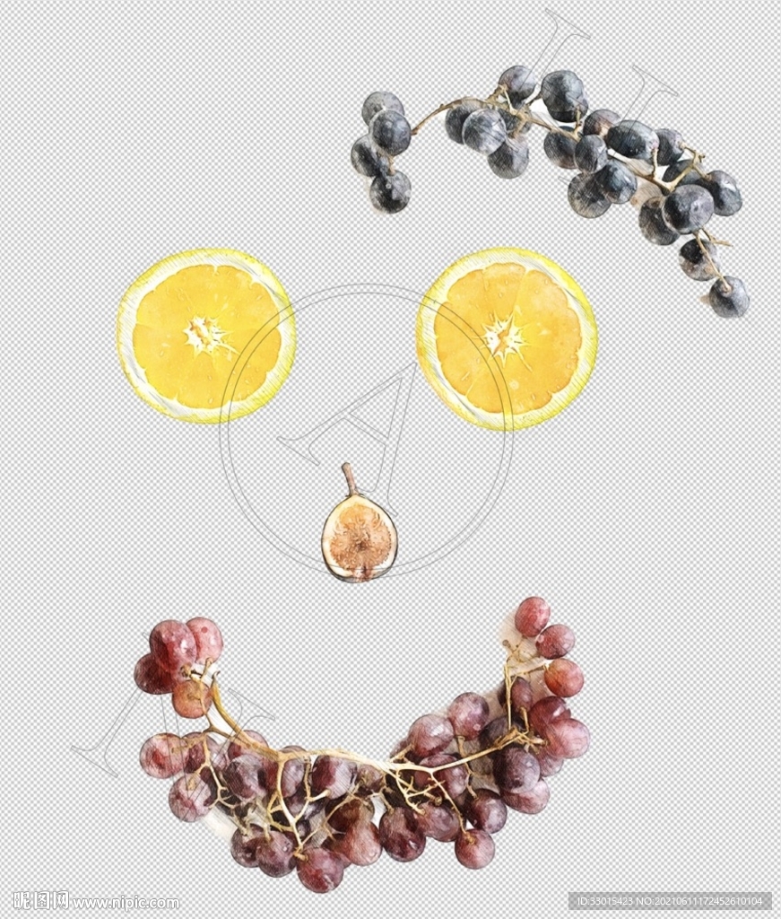 葡萄柠檬笑脸手绘插画效果