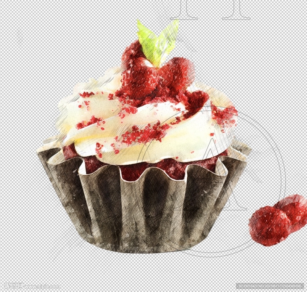 冰淇淋奶油蛋糕手绘免扣素材