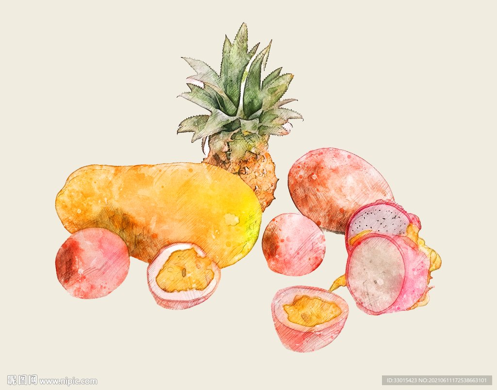 水果手绘插画水彩纯色背景