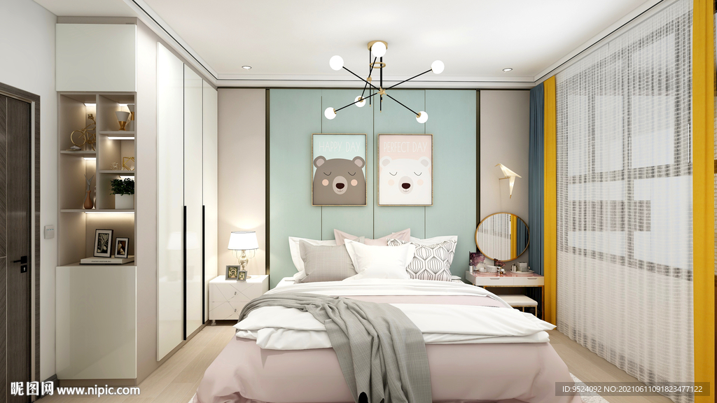 儿童房背景墙衣柜