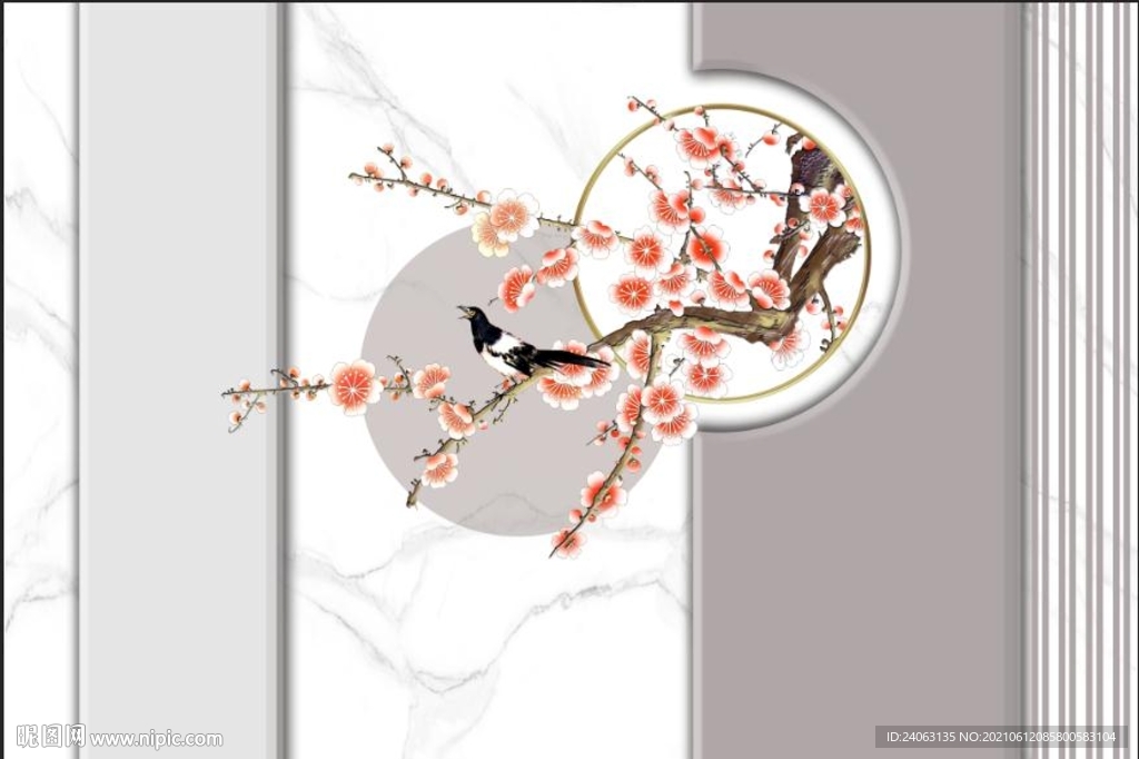 高端大气新中式花鸟背景墙装饰画