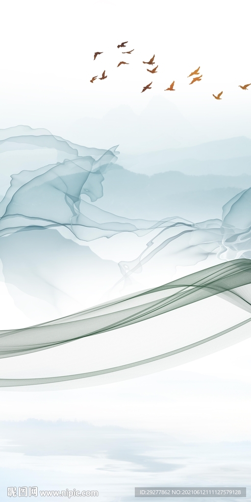 别墅玄关风景山水 分层文件 