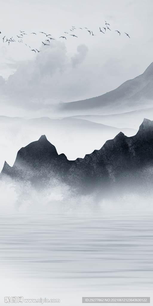 中国风玄关高档山水 tif分层