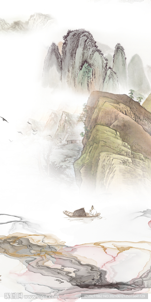 高端玄关高档山水 tif分层