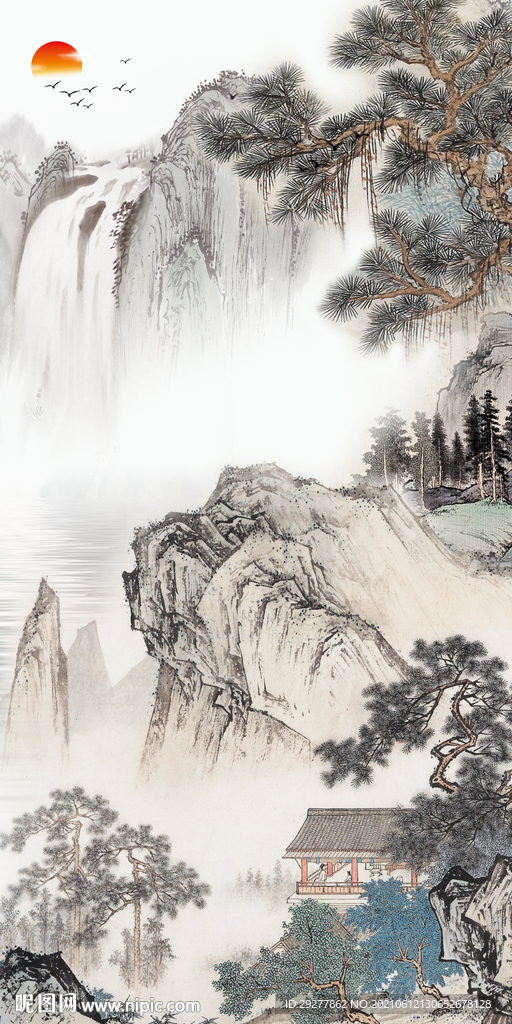 国画 玄关高档山水 tif分层