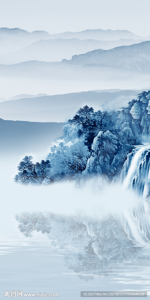 蓝色玄关高档山水 tif分层