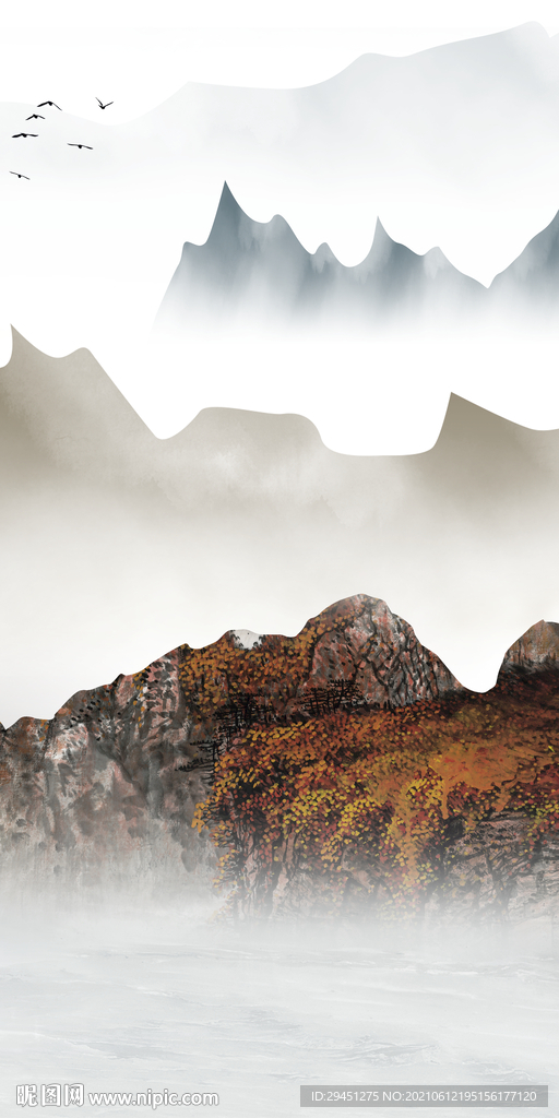 爆款 玄关唯美山水 分层文件 