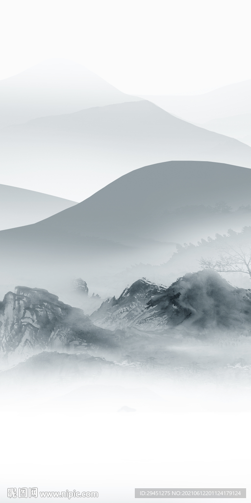 现代 玄关唯美山水 分层文件 