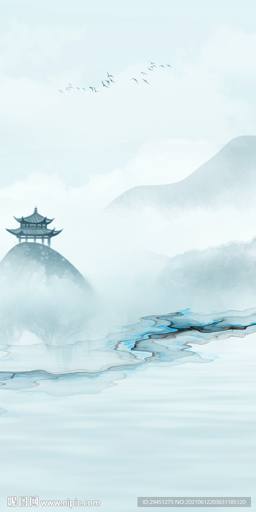 爆款 中式唯美山水 文件分层