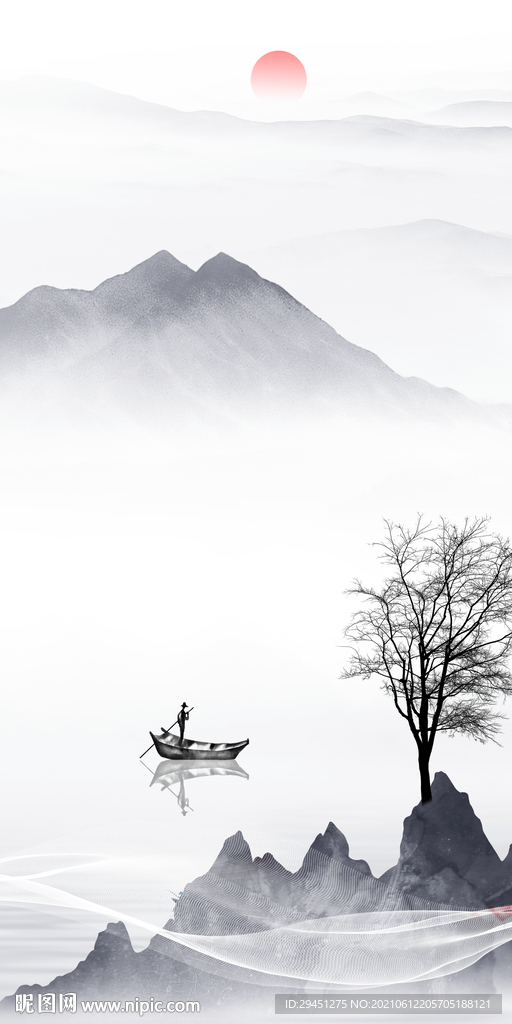 无框画唯美意境山水 tif分层