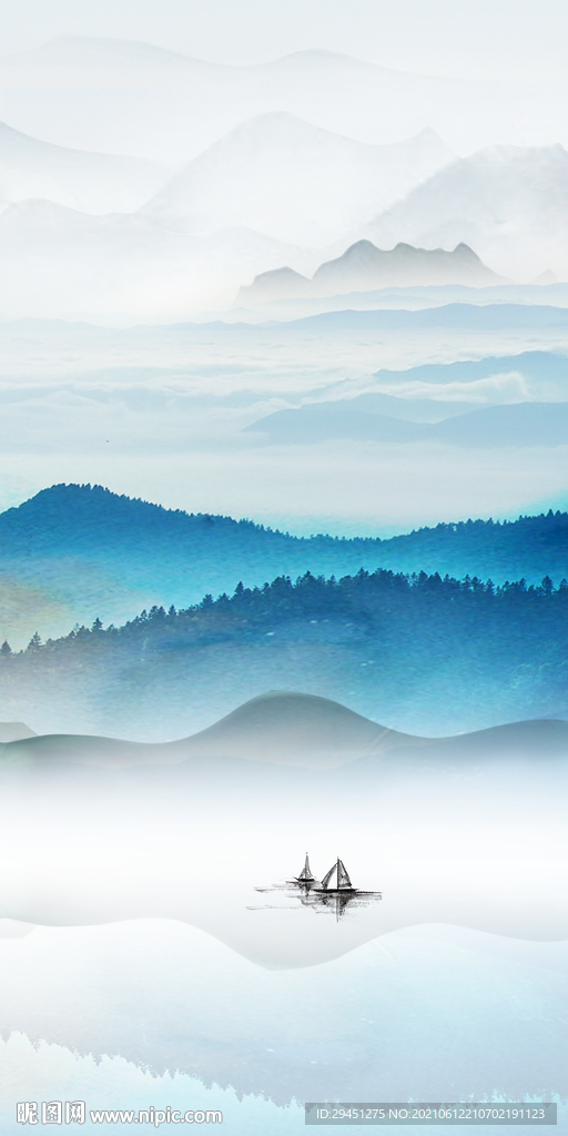 中式唯美意境山水 tif分层