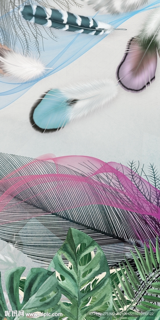 羽毛玄关背景墙画 TIF分层