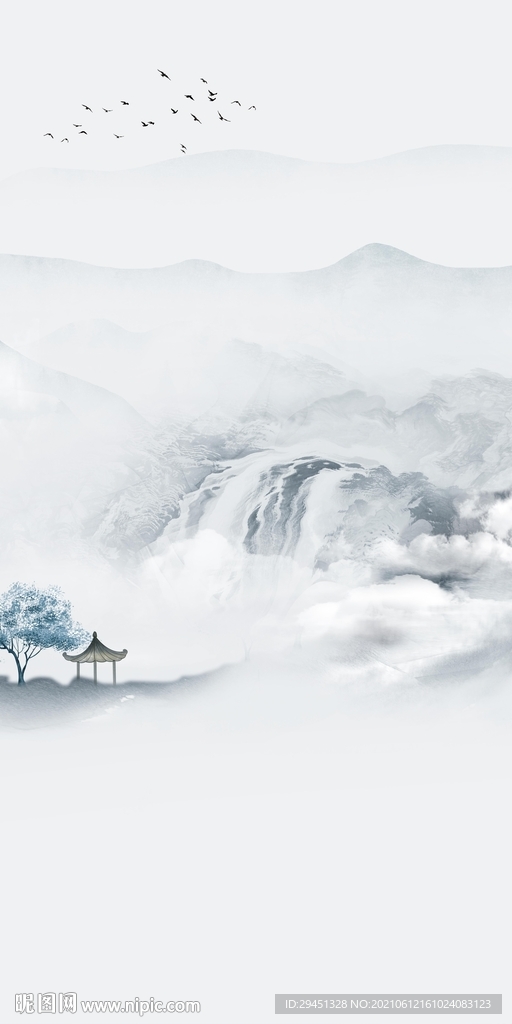 无框画唯美山水玄关 文件分层 