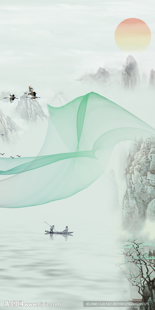 背景墙唯美山水玄关 文件分层 