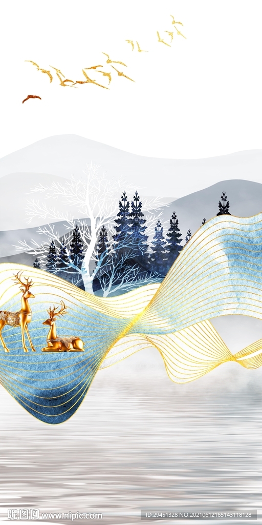 现代唯美山水玄关 文件分层 