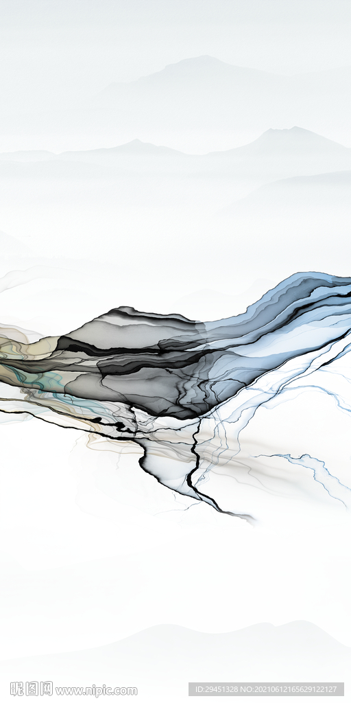 线条 唯美山水玄关 文件分层 