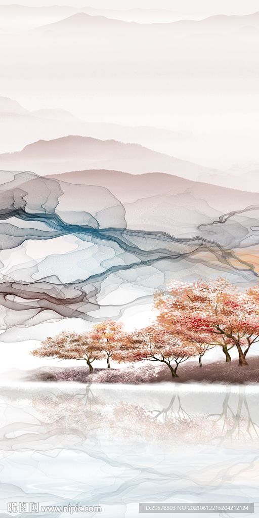 爆款玄关背景山水 tif分层