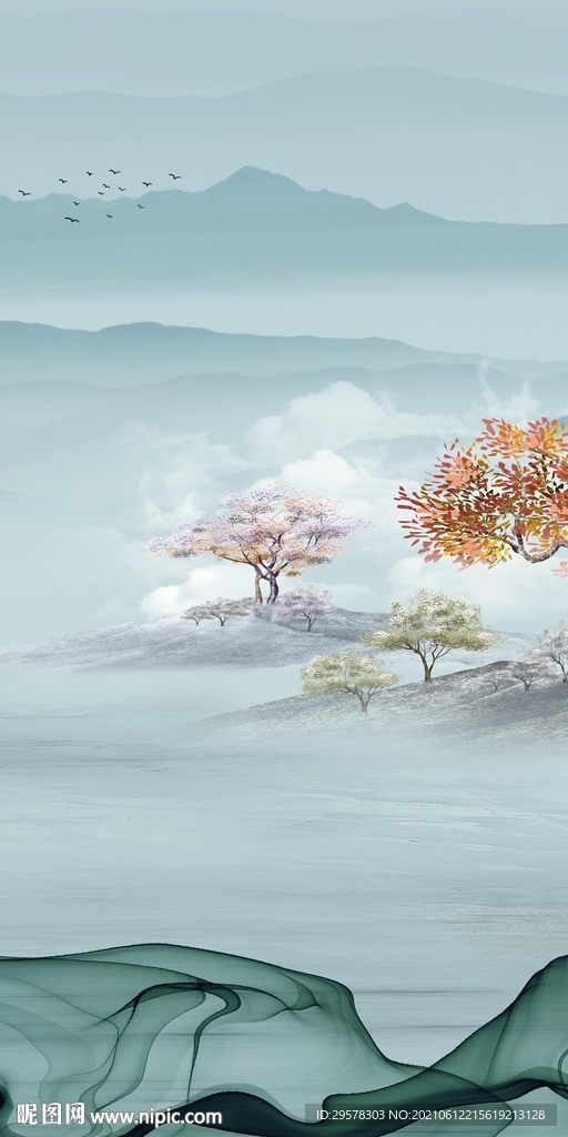 中式 简约现代山水 文件分层 