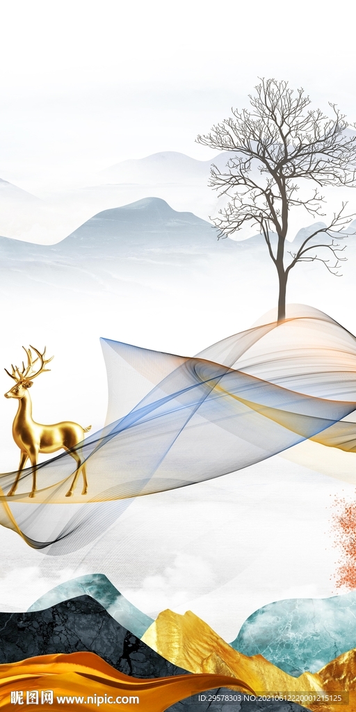 中国风玄关背景山水 tif分层