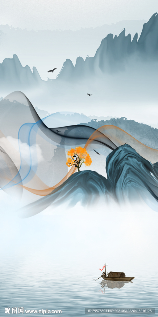 人气玄关背景山水 tif分层