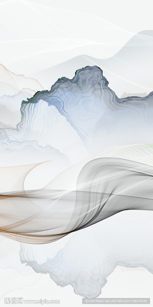 中式玄关背景山水 tif分层