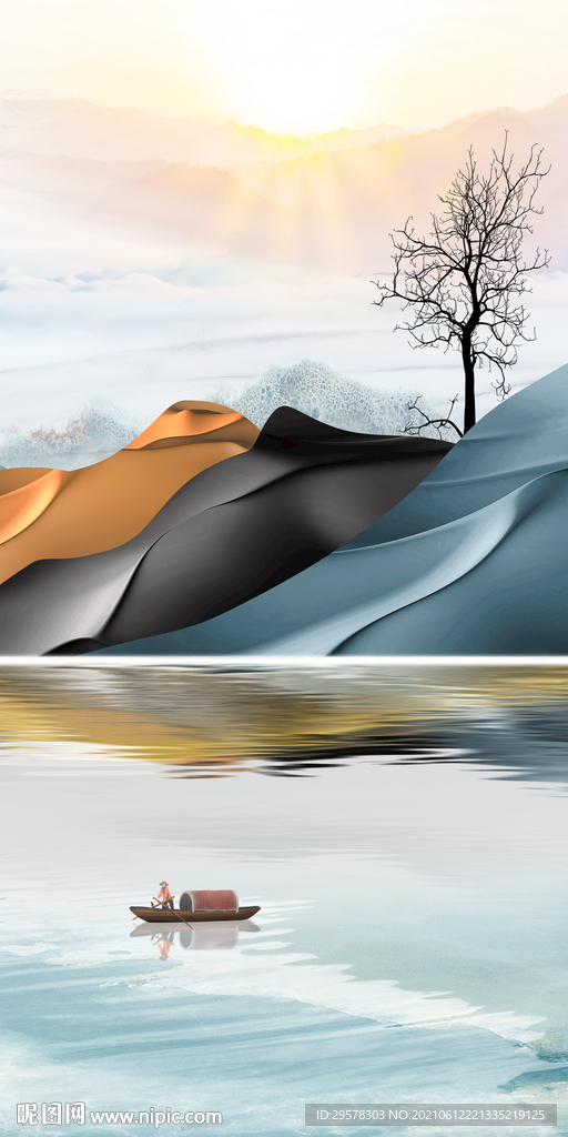 最新玄关背景山水 tif分层