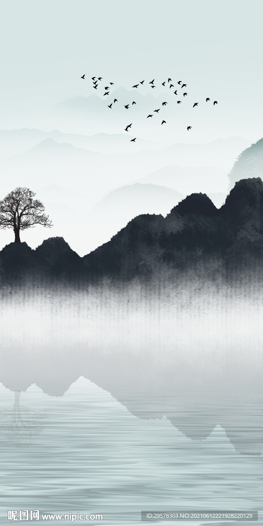 大气玄关背景山水 tif分层