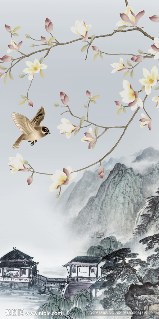 花鸟 高清背景山水 tif分层