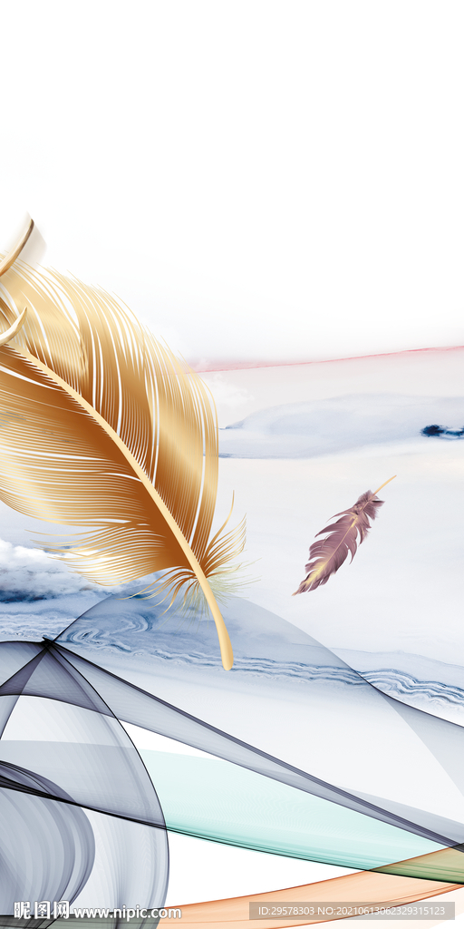 羽毛高清背景山水 tif分层