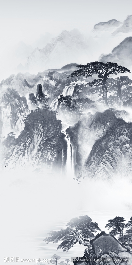 国画 中式高雅山水 tif分层