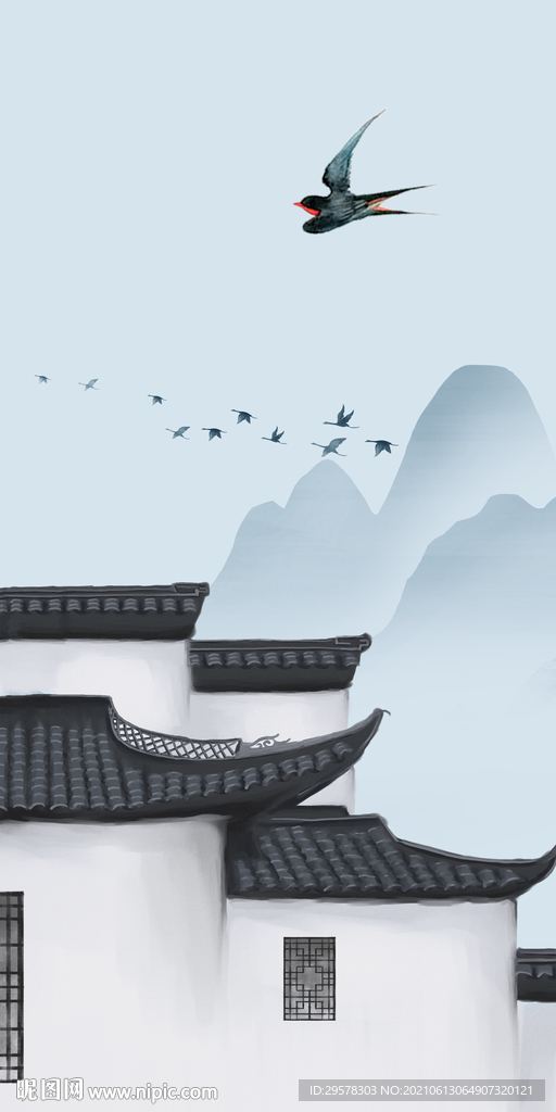 徽派中式高雅山水 tif分层