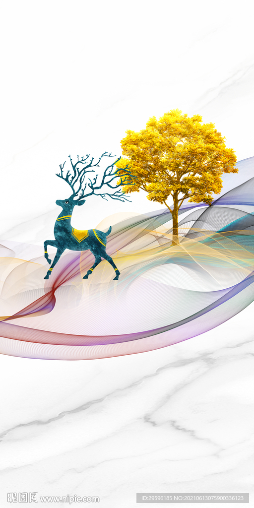 麋鹿 山水新画 tif玄关分层