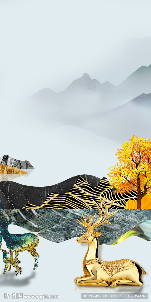 麋鹿玄关新画 TIF分层图 