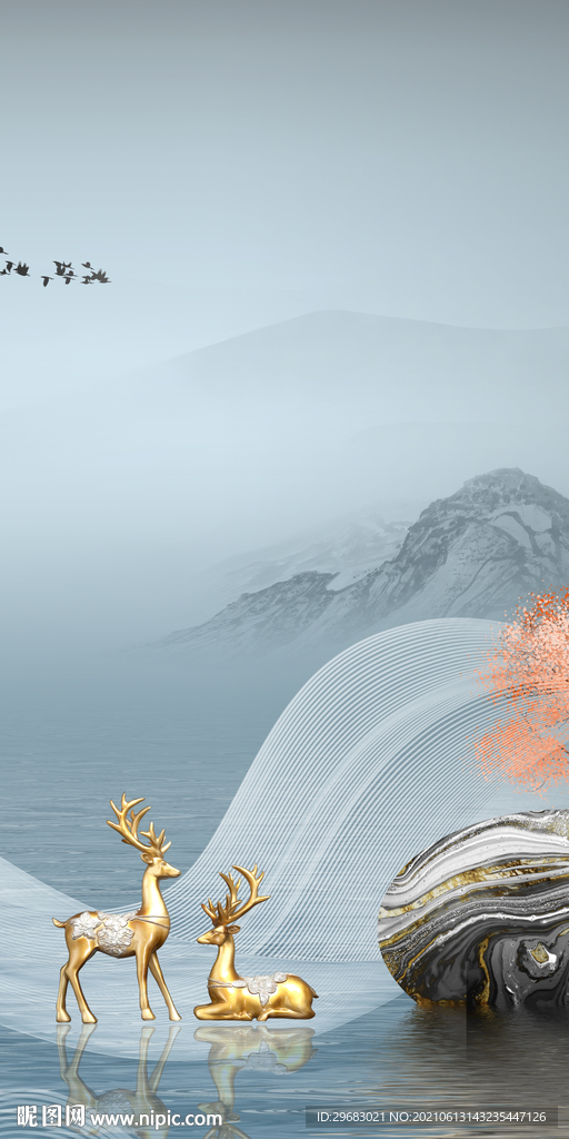 新款 山水新玄关画 分层文件 