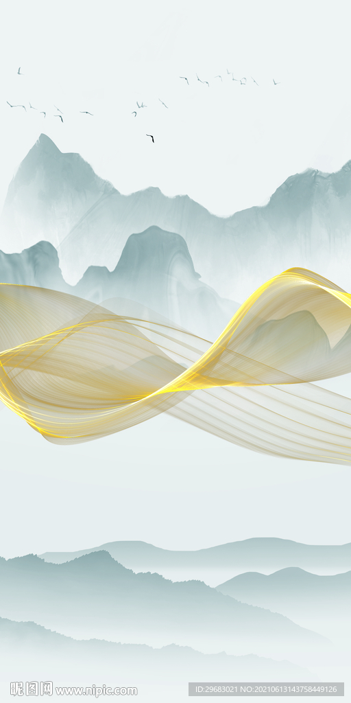 中式 山水新玄关画 分层文件 