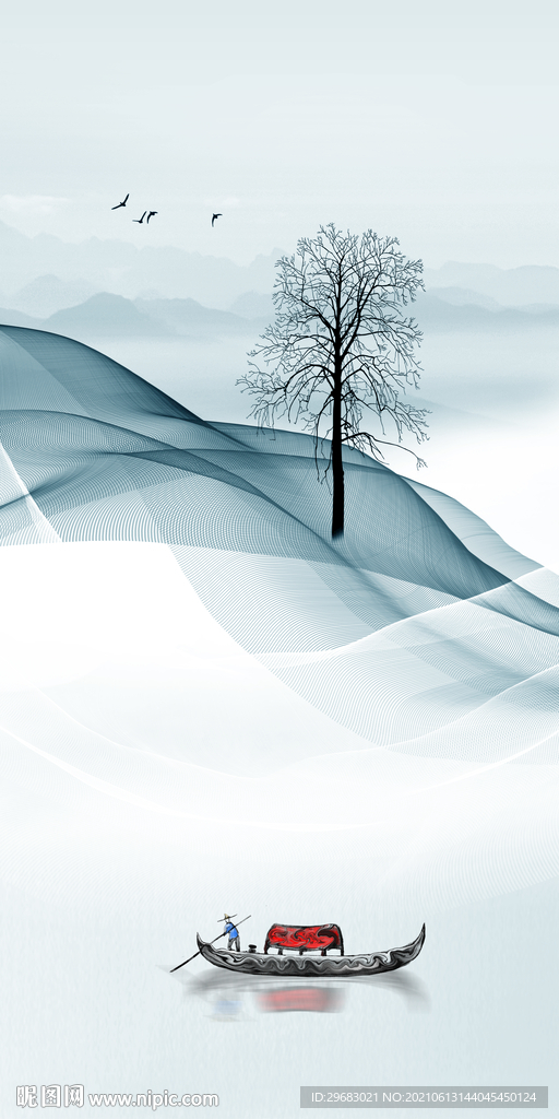 线条 山水新玄关画 分层文件 