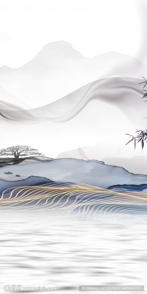 高端 山水新玄关画 分层文件 