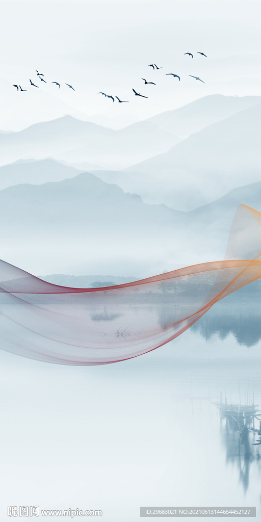 意境山水新玄关画 分层文件 