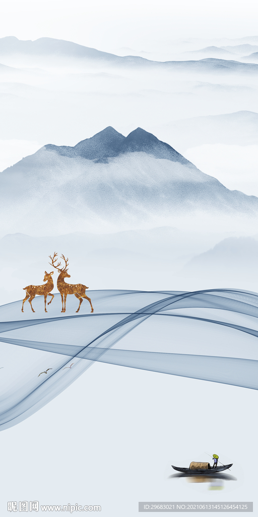 中式高清新玄关画 文件分层 