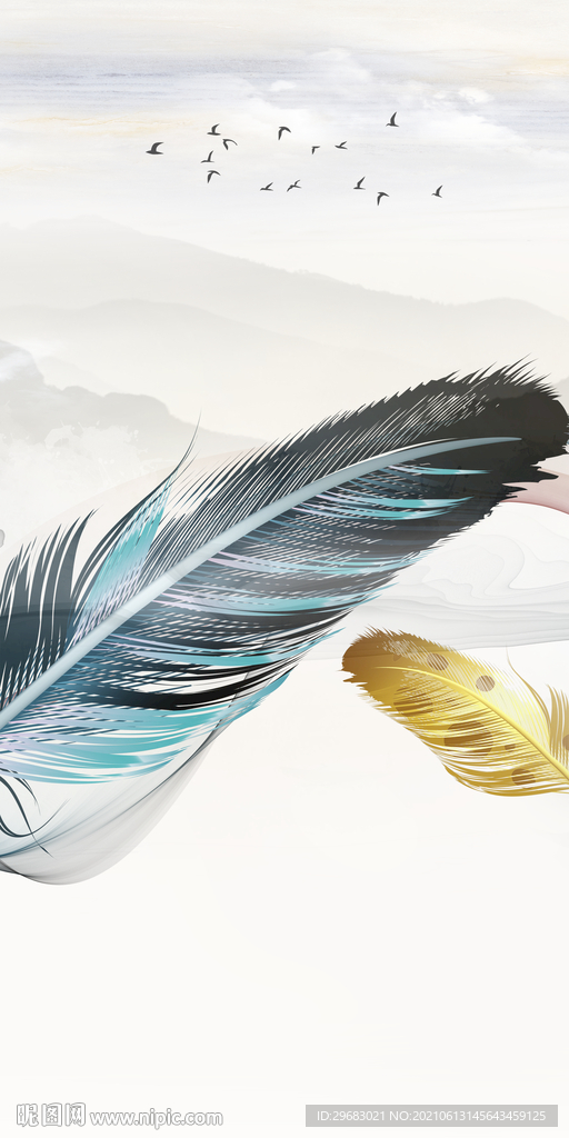 羽毛高清新玄关画 文件分层 