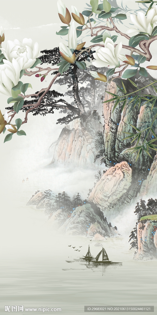 国画 山水新玄关画 分层文件 