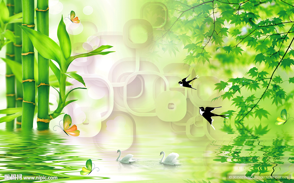 客厅竹林风景画电视背景墙