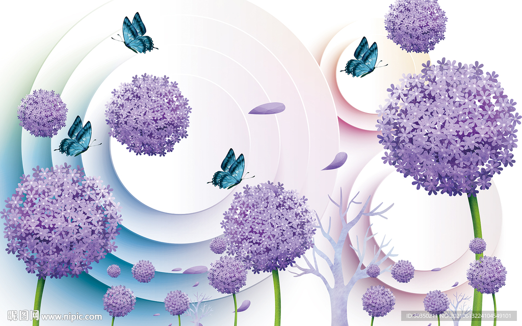 3D立体梦幻蒲公英电视背景墙