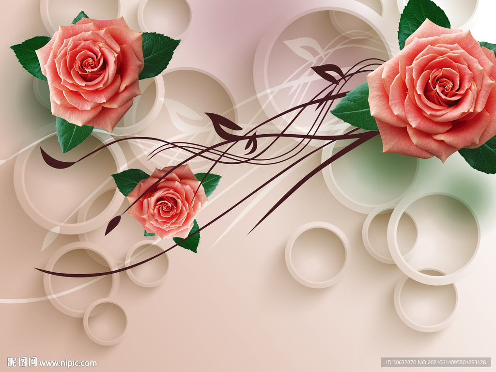 玫瑰花电视背景墙