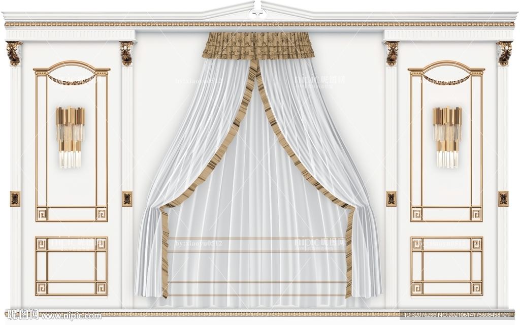 金色窗帘石膏背景墙画