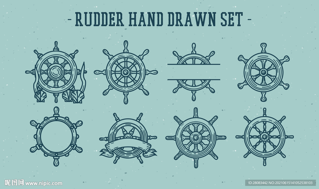 手绘复古风船舵插画矢量图