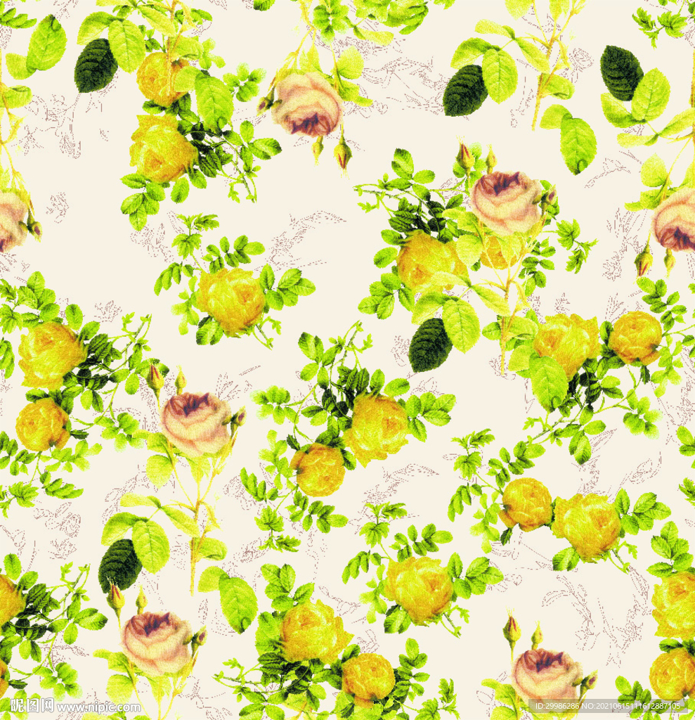 乱花 黄玫瑰 手绘花