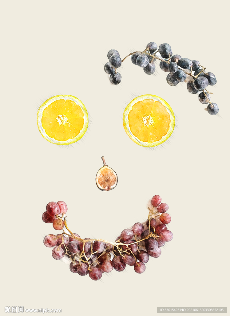 葡萄柠檬笑脸手绘插画效果